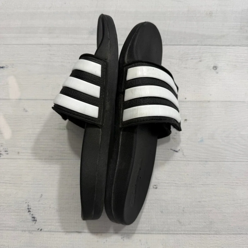 Adidas kids black and white‎ slides sandals little kids size 13